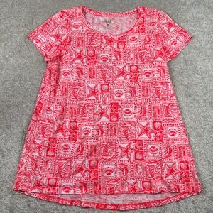 Lilly Pulitzer Womens M T-Shirt Pink Nautical Shell Sailboat AOP 004651